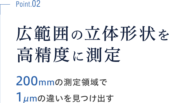 広範囲の立体形状を高精度に測定 200ｍｍの測定領域で1μmの違いを見つけ出す