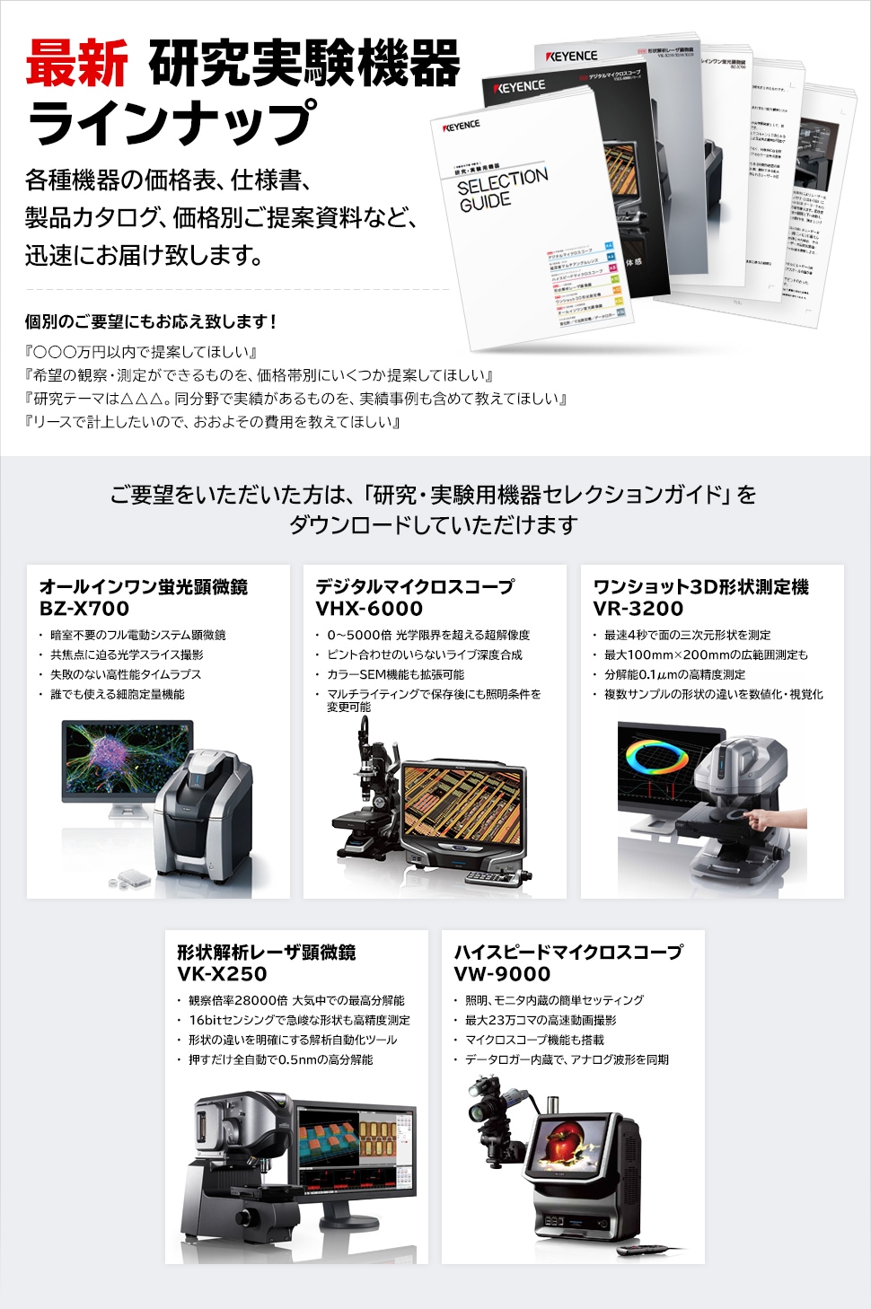 最新 研究実験機器 お問合せフォーム | キーエンス