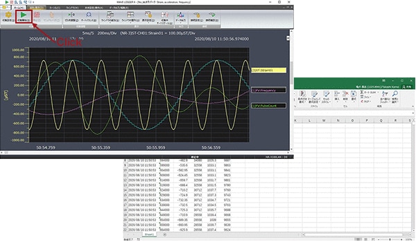波形計測と同時に計測値をExcelにダイレクト入力！