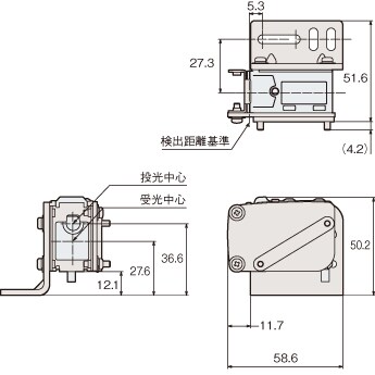 外形寸法図 : アンプ内蔵型TOFレーザセンサ | キーエンス