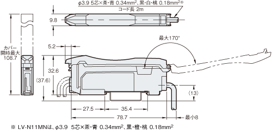 外形寸法図 : 汎用タイプデジタルレーザセンサ | キーエンス