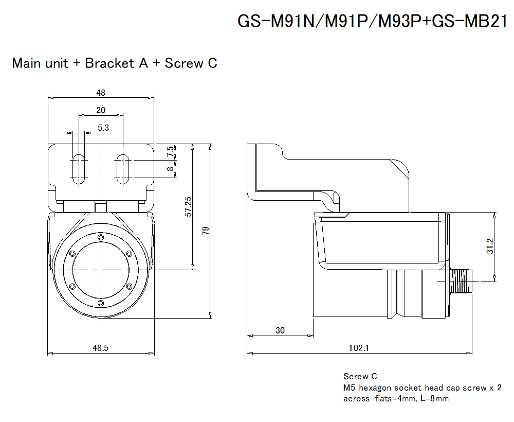 GS-M91N/M91P/M93P/MB21 Dimension