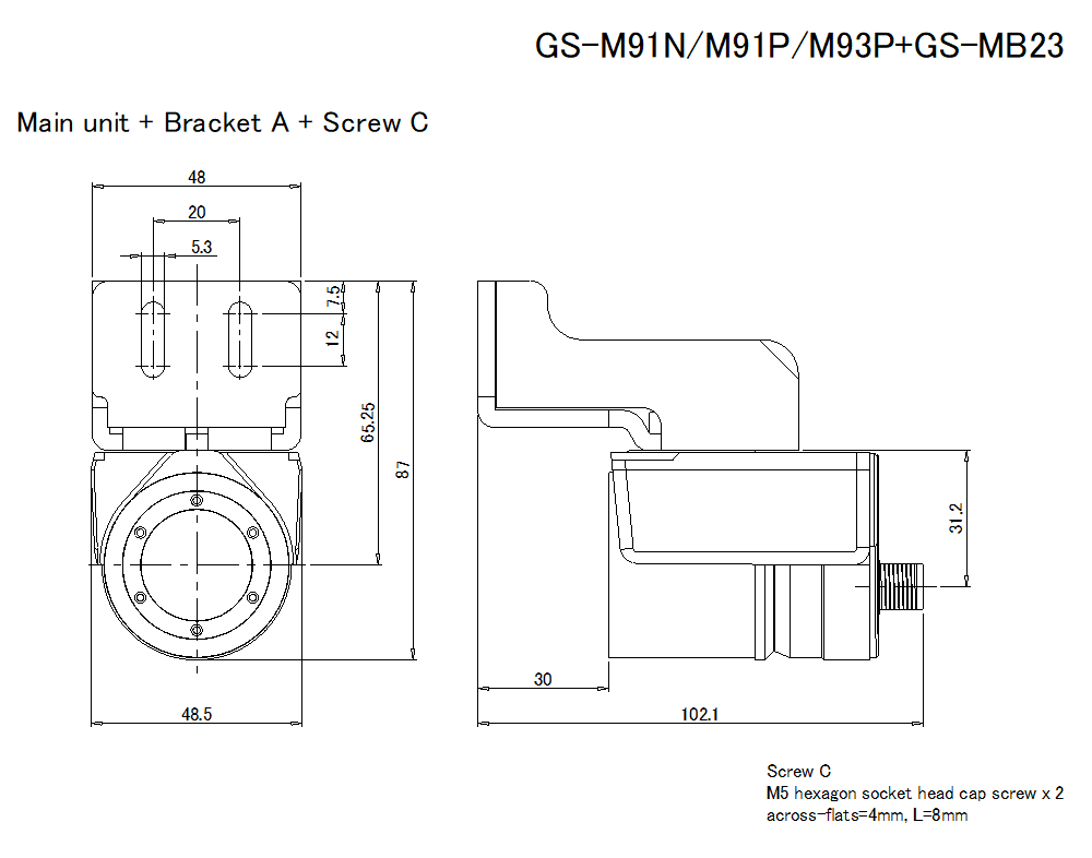 GS-M91N/M91P/M93P/MB23 Dimension