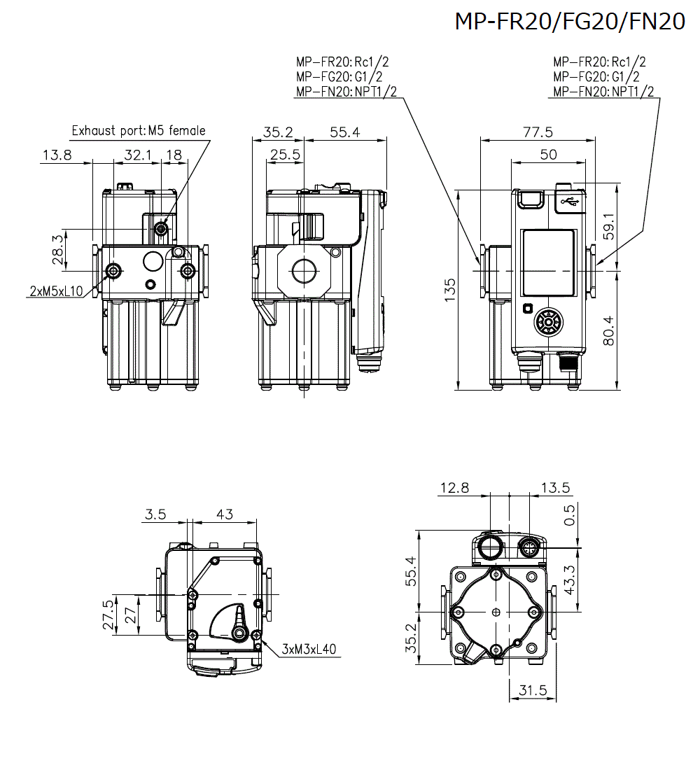 MP-FR20/FG20/FN20 Dimension