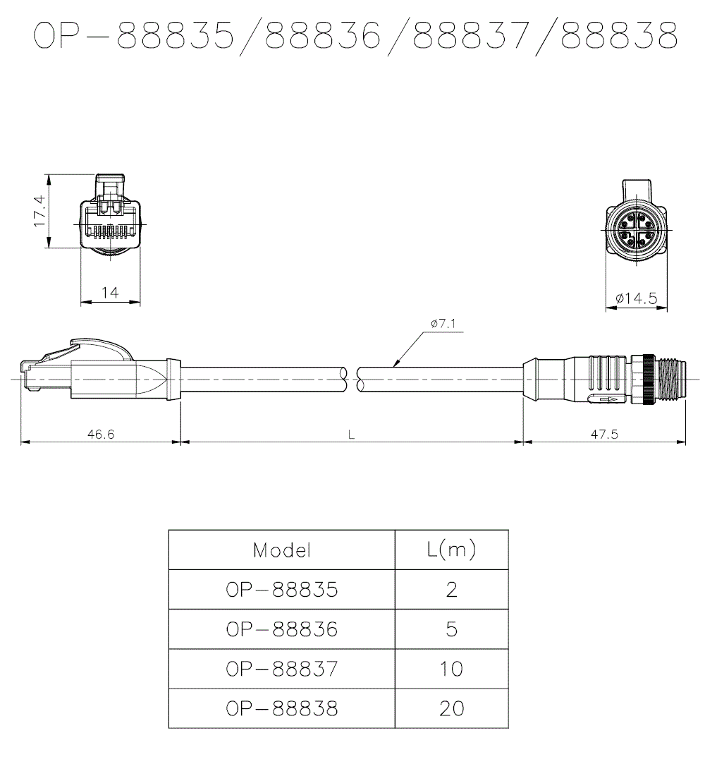 OP-88835/88836/88837/88838 Dimension