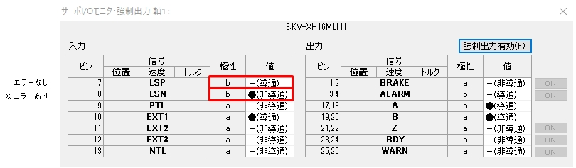 KV-XH16ML/XH04ML+SV2シリーズ リミットスイッチの極性とエラー状態の